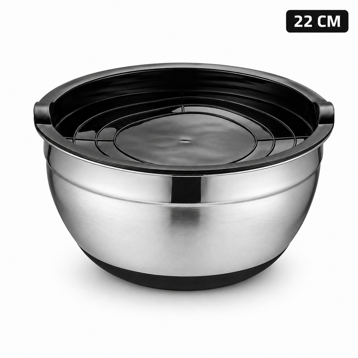 22cm Large Salad Bowl with Plastic Lid, Brushed Stainless Steel | MX02-22