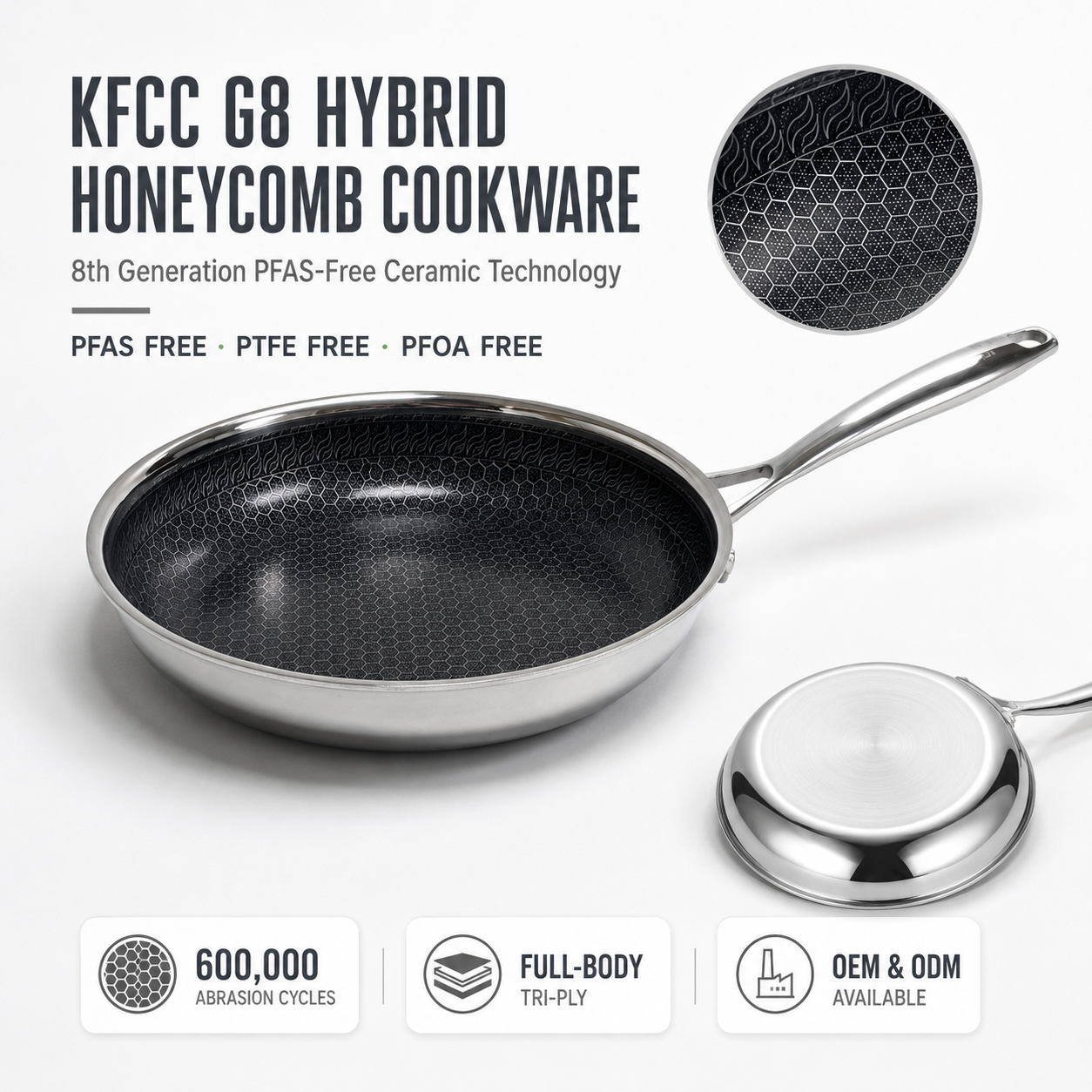 30cm Professional G8 Honeycomb Tri-Ply Stainless Steel Nonstick Skillet| CNF01-30 - 图片 2