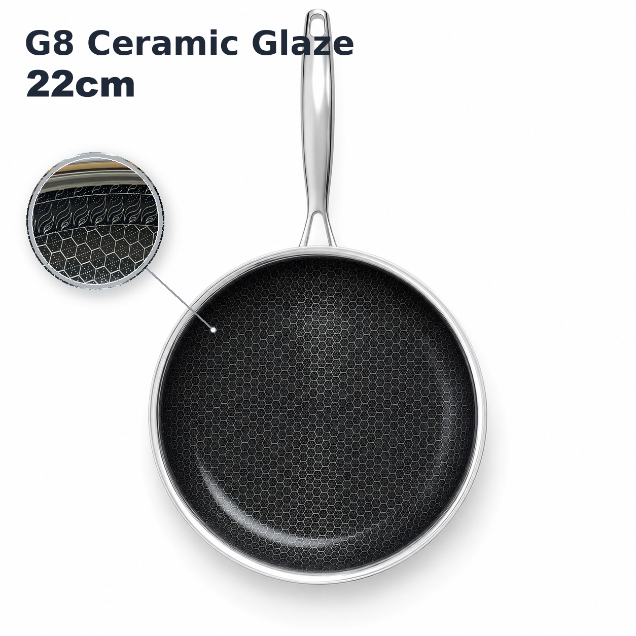 22cm PFAS-Free KFCC G8 Honeycomb Stainless Steel Nonstick Frying Pan| CNF01-22