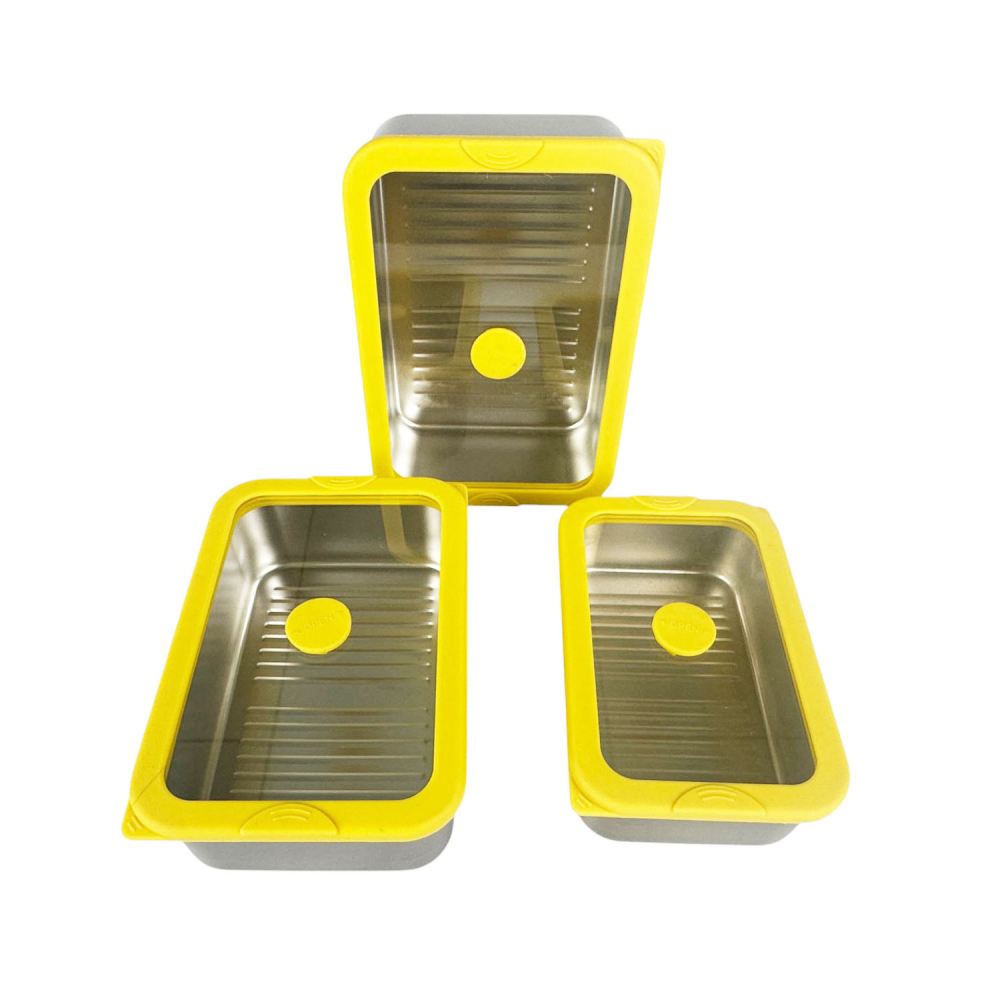 Stainless Steel Lunch Box with Yellow Center-Vent Glass Lid|BTE01 - 图片 4