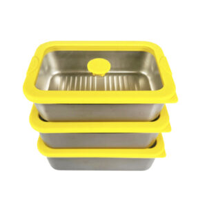Stainless Steel Lunch Box with Yellow Center-Vent Glass Lid|BTE01