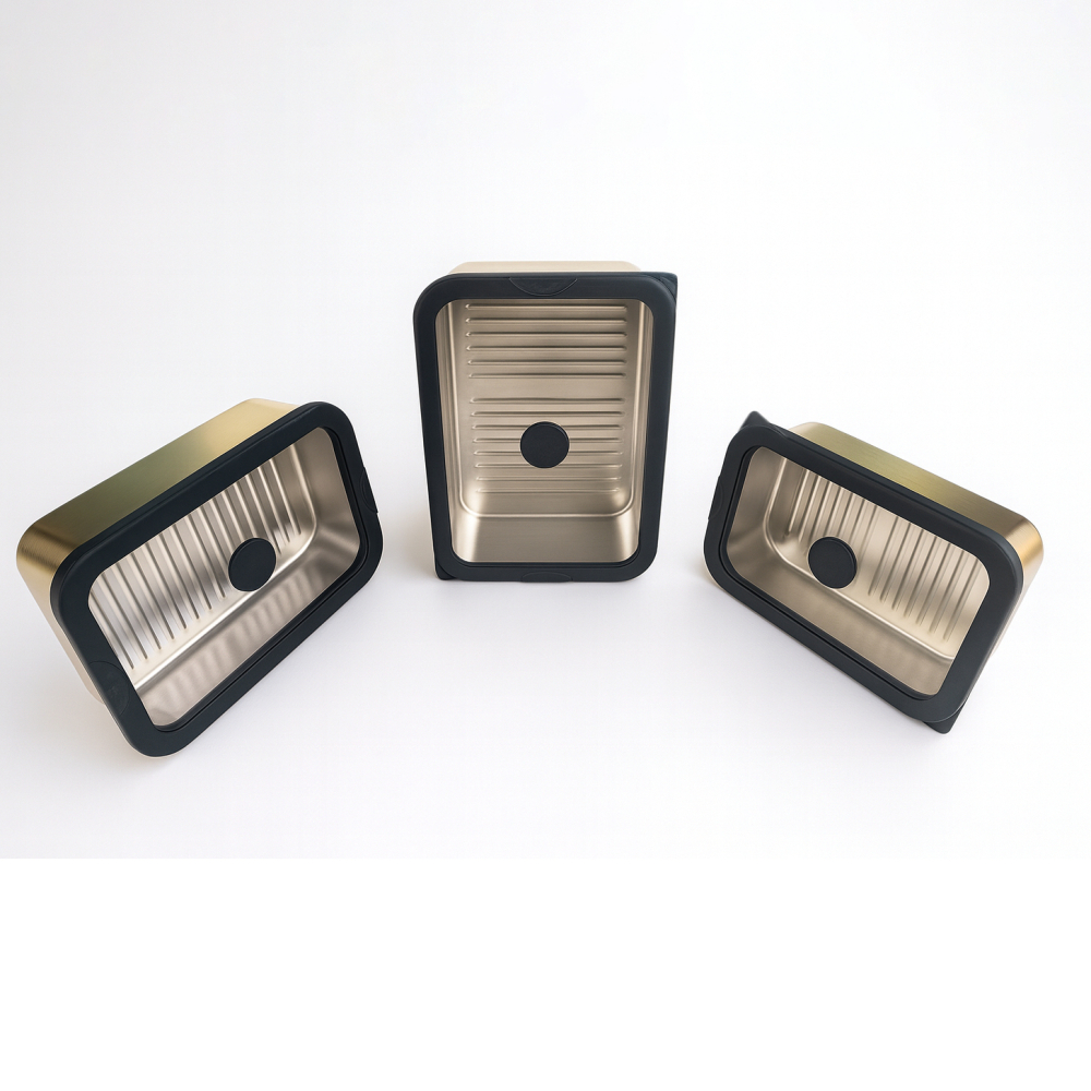 Black PVD Stainless Steel Lunch Box with Gold Pattern and Glass Lid| BTP01 - 图片 4