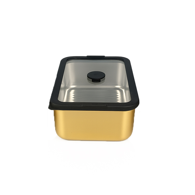 Black PVD Stainless Steel Lunch Box with Gold Pattern and Glass Lid| BTP01 - 图片 6