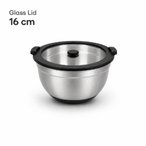 16cm Stainless Steel Prep Bowl with Glass Lid & Non-Slip Base | MX01-16