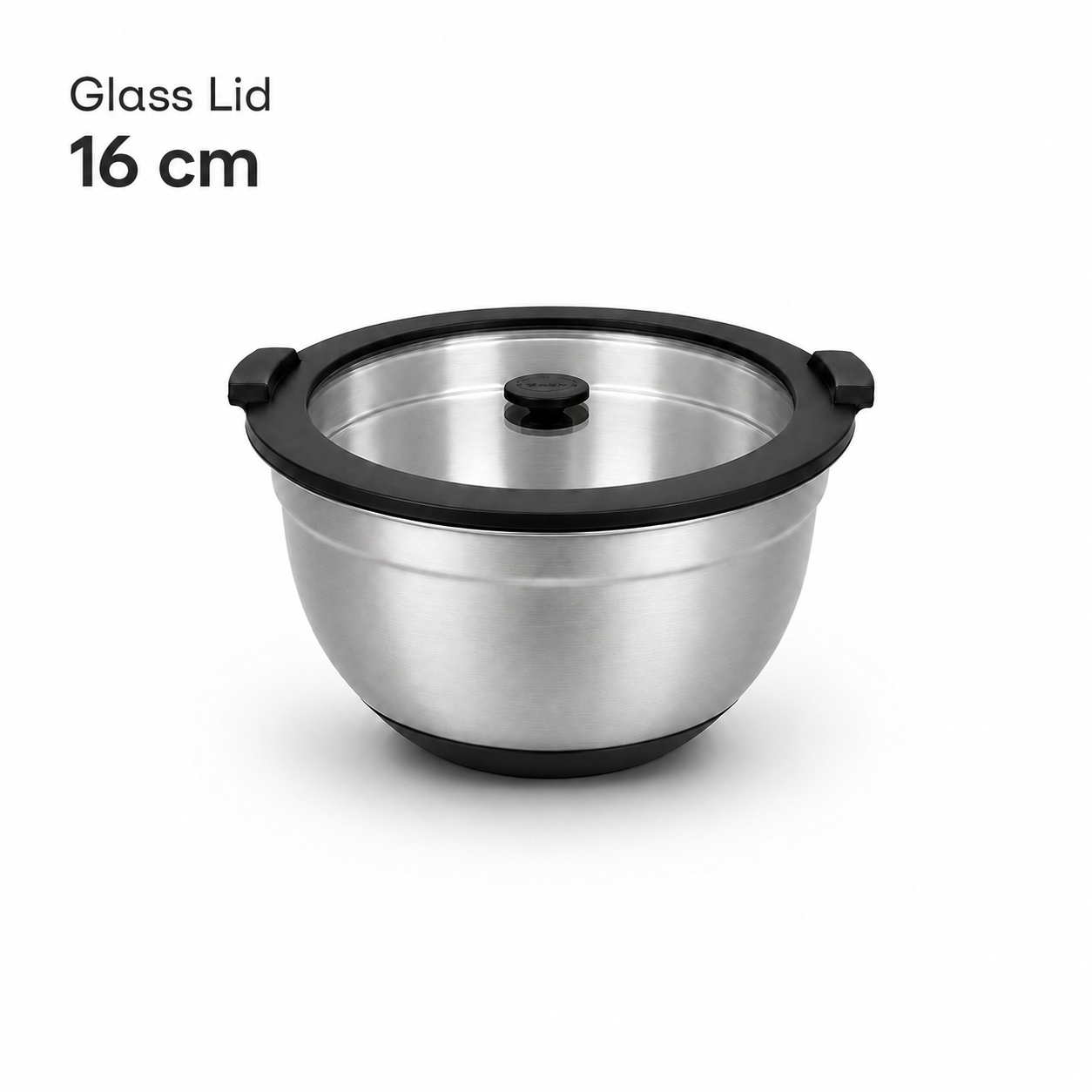 16cm Stainless Steel Prep Bowl with Glass Lid & Non-Slip Base | MX01-16