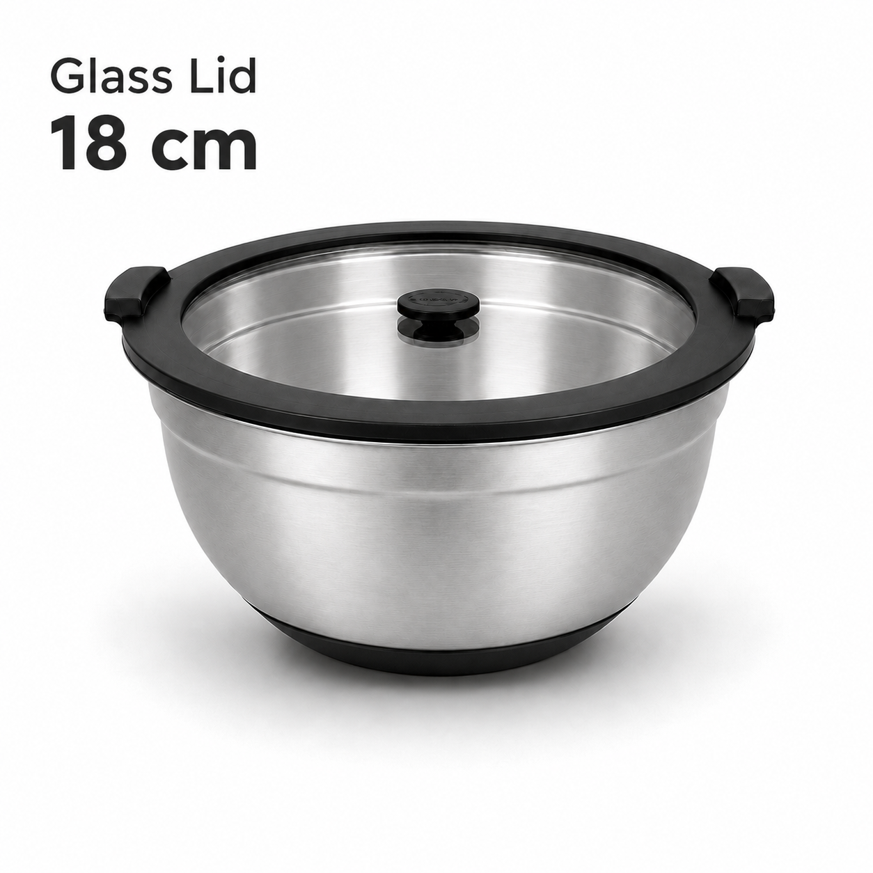 18cm Mixing Bowl with Glass Lid, Measurement Marks & Silicone Base | MX01-18