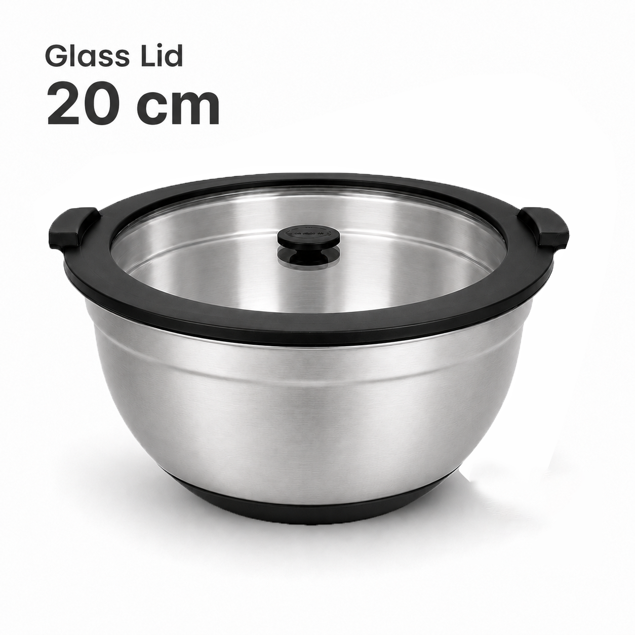 20cm 304 Stainless Steel Food Prep Bowl with Clear Glass Lid | MX01-20