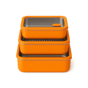Orange Ceramic Stainless Steel Glass Lid Lunch Box for Meal Prep | BTC01