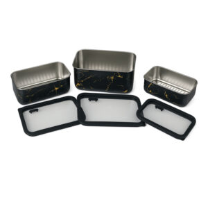 Gold PVD Stainless Steel Lunch Box with Black Center-Vent Glass Lid| BTP01