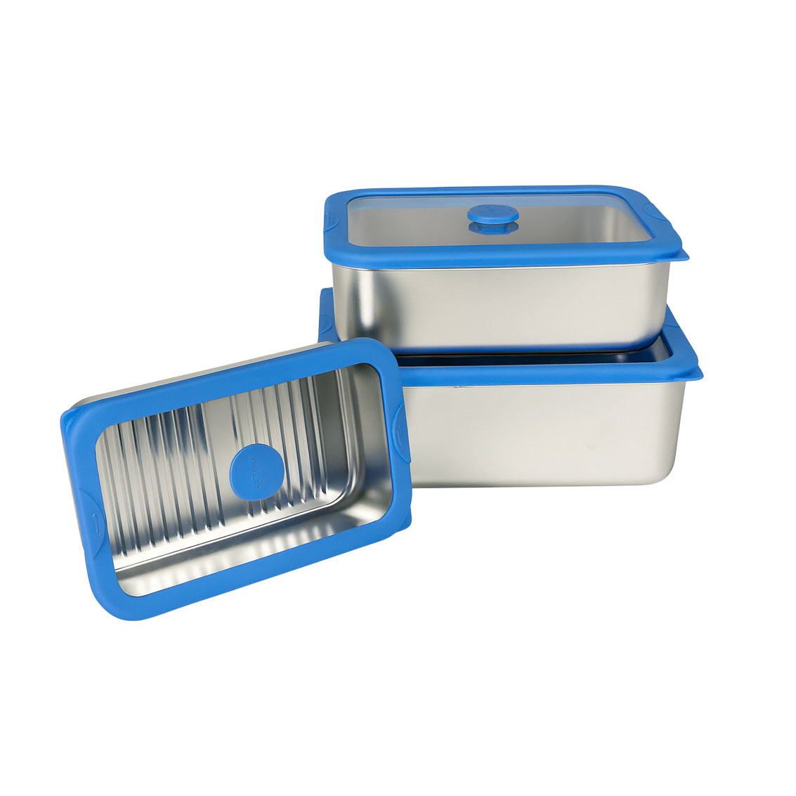 Stainless Steel Food Container with Blue Center-Vent Glass Lid| BTE01