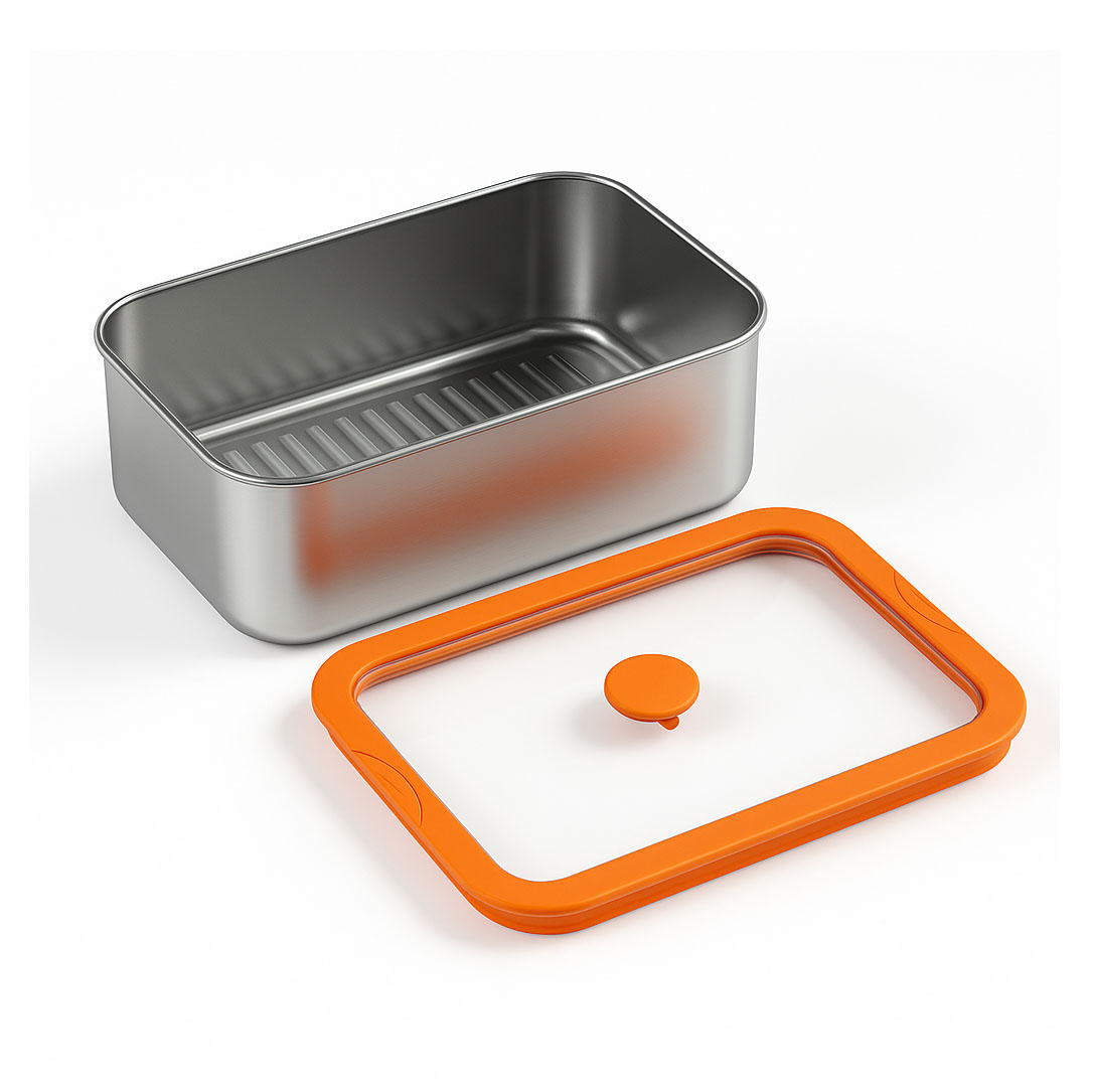 Orange Silicone Sealed Electropolished Stainless Steel Lunch Box| BTE01 - 图片 2