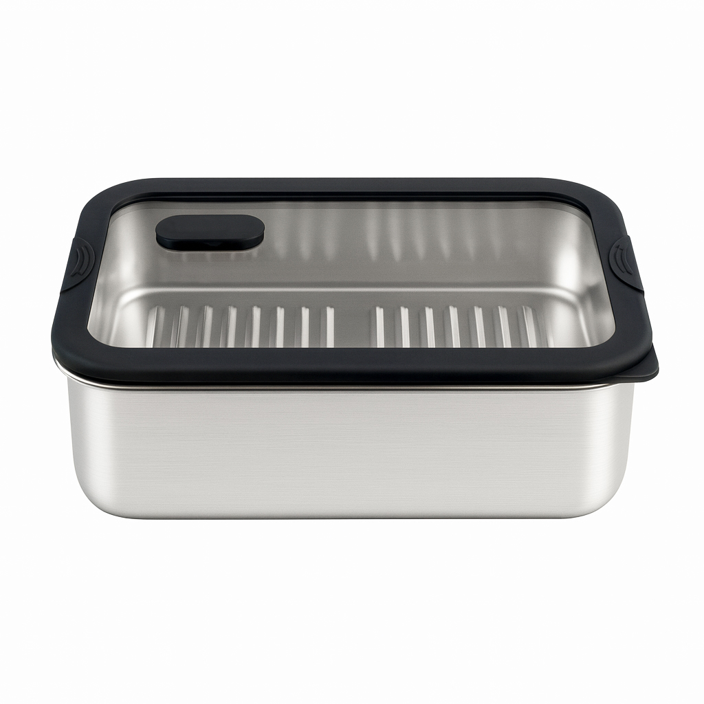 Black Silicone Sealed Stainless Steel Food Container with Glass Lid|BTE01 - 图片 9