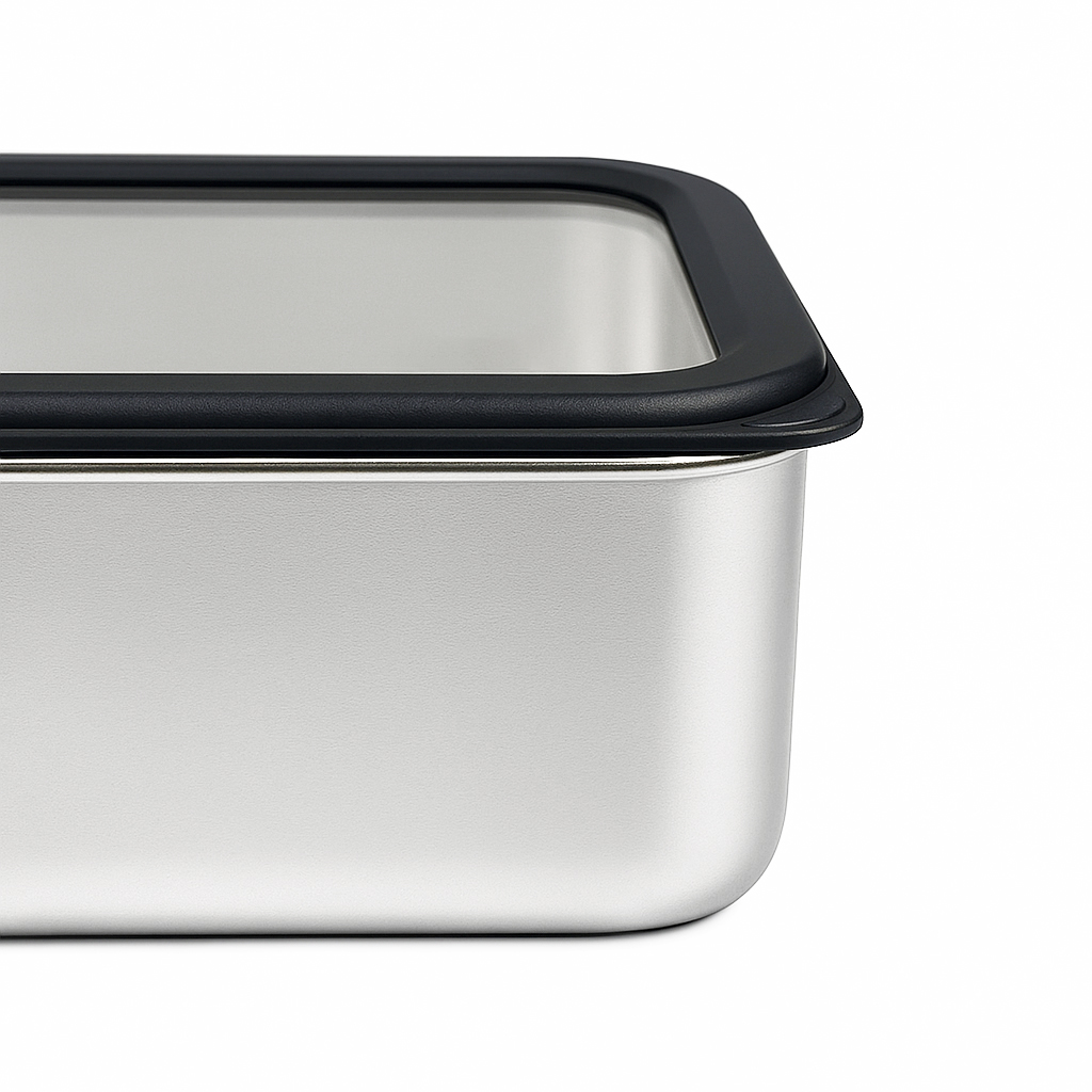 Black Silicone Sealed Stainless Steel Food Container with Glass Lid|BTE01 - 图片 3