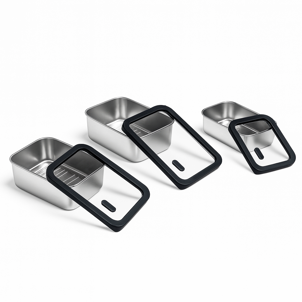 Black Silicone Sealed Stainless Steel Food Container with Glass Lid|BTE01 - 图片 7