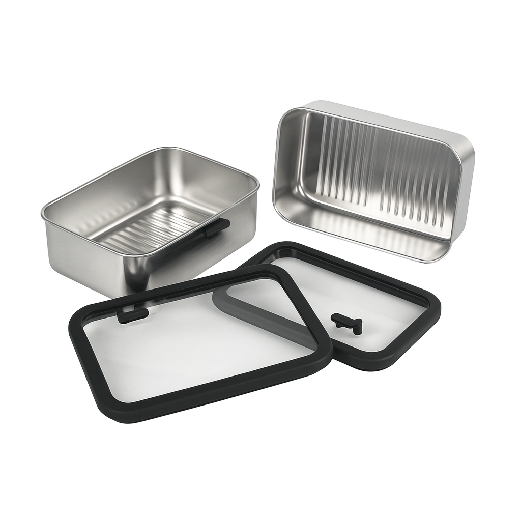 Black Silicone Sealed Stainless Steel Food Container with Glass Lid|BTE01 - 图片 6