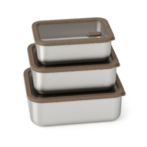 Brown Silicone Glass Lid Stainless Steel Food Container with Oval Vent|BTE01