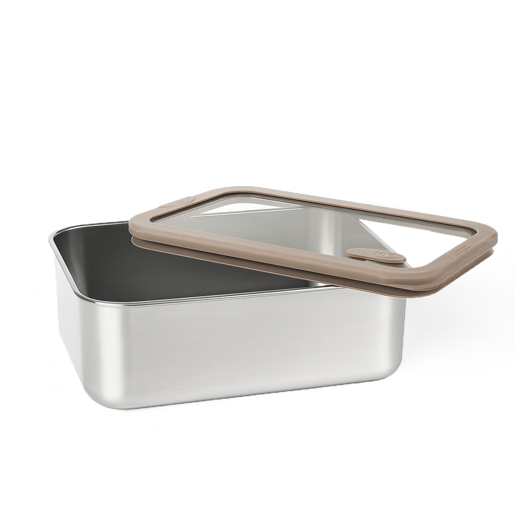 Brown Silicone Glass Lid Stainless Steel Food Container with Oval Vent|BTE01 - 图片 4