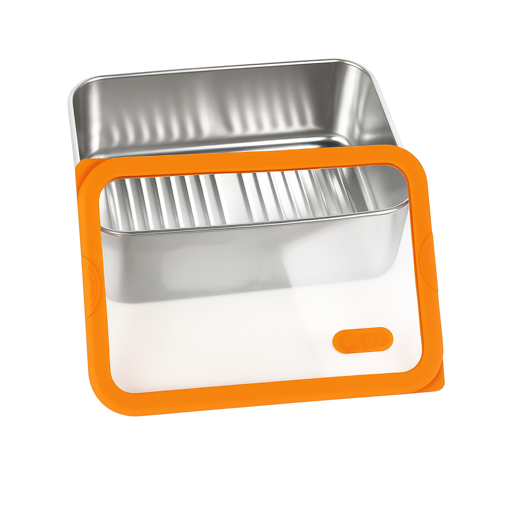 Orange Electropolished Stainless Steel Lunch Box with Vented Glass Lid|BTE01 - 图片 4