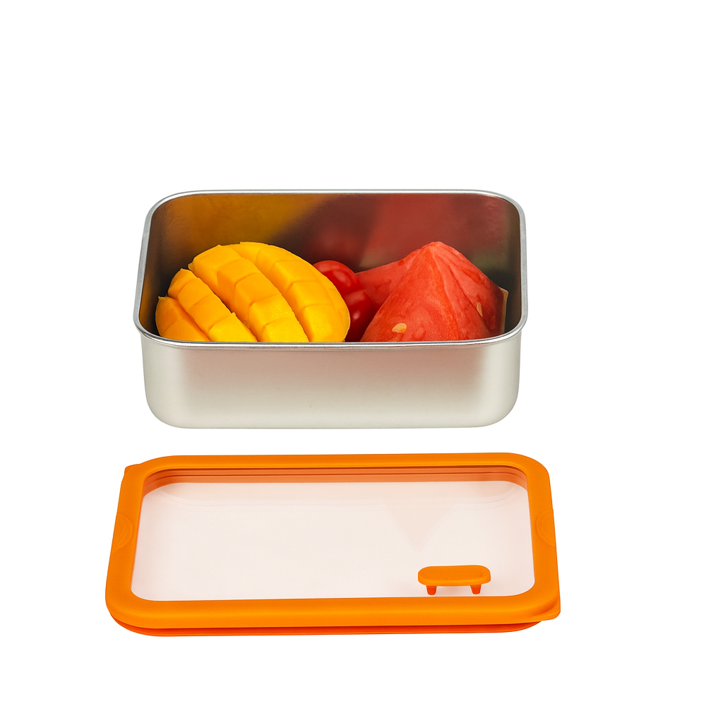 Orange Electropolished Stainless Steel Lunch Box with Vented Glass Lid|BTE01 - 图片 6