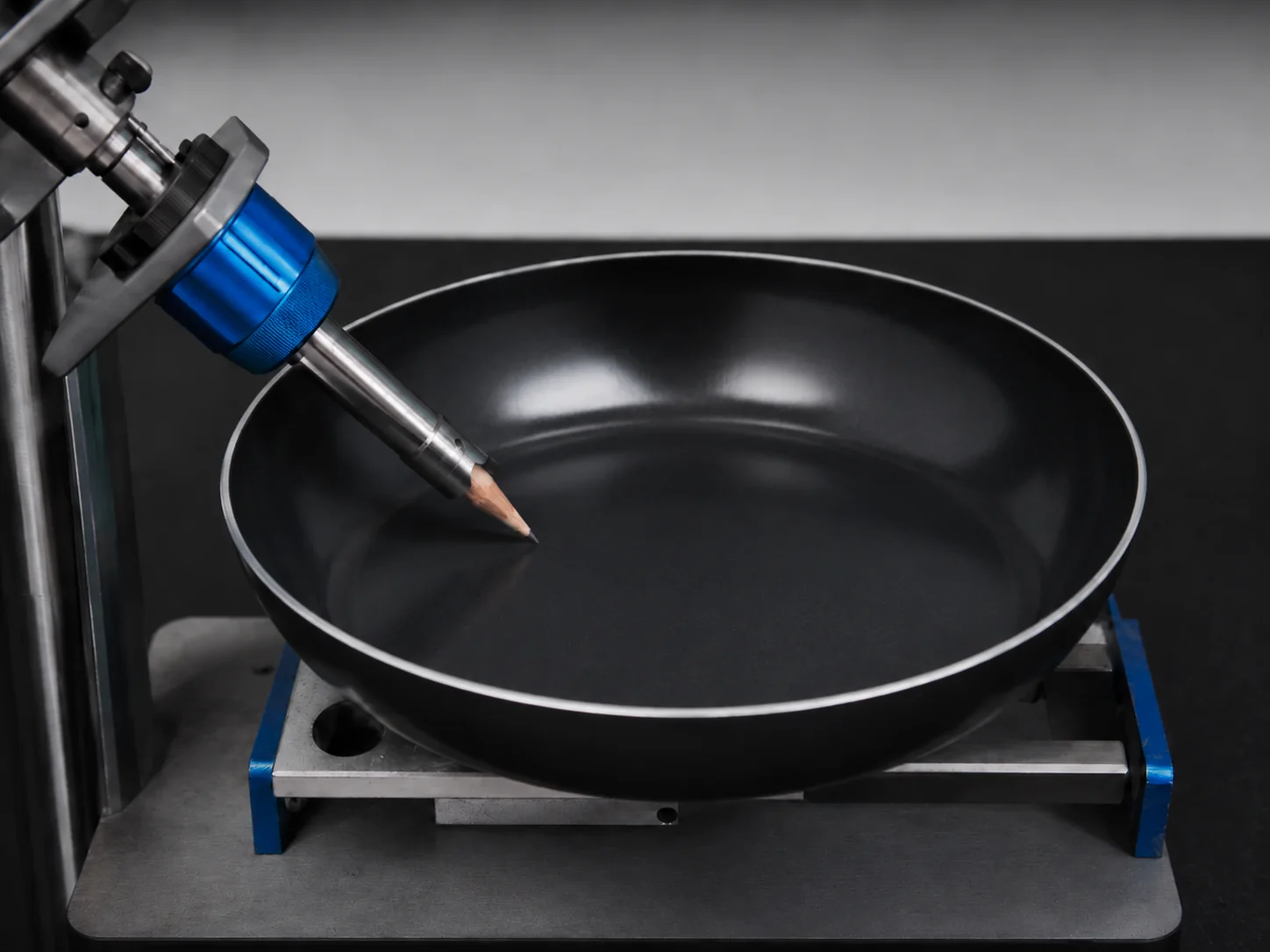 Pencil hardness test performed on a ceramic frying pan