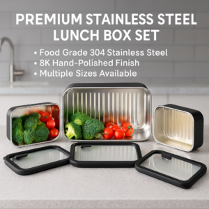 stainless steel lunch box with glass lid