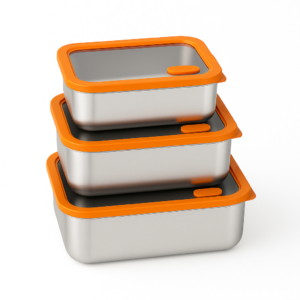 Orange Electropolished Stainless Steel Lunch Box with Vented Glass Lid|BTE01