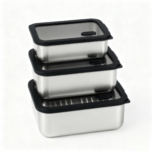 Black Silicone Sealed Stainless Steel Food Container with Glass Lid|BTE01