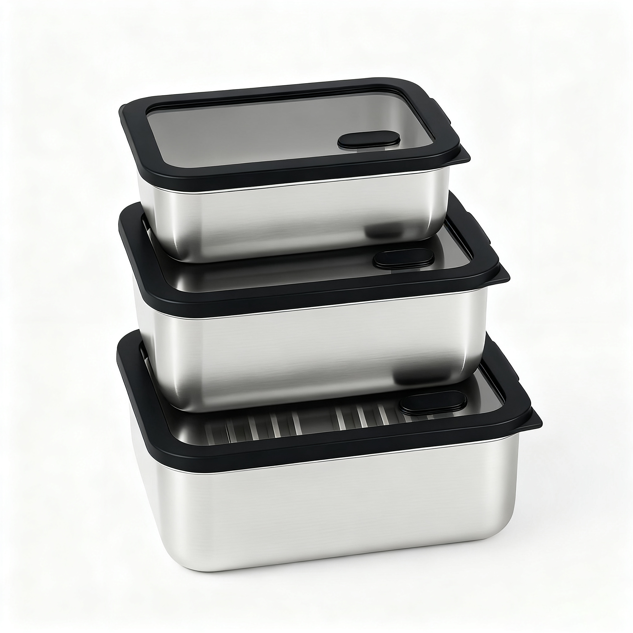 Black Silicone Sealed Stainless Steel Food Container with Glass Lid|BTE01