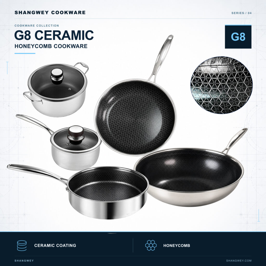 G8 Ceramic 3-ply Stainless Steel Honeycomb Cookware Series