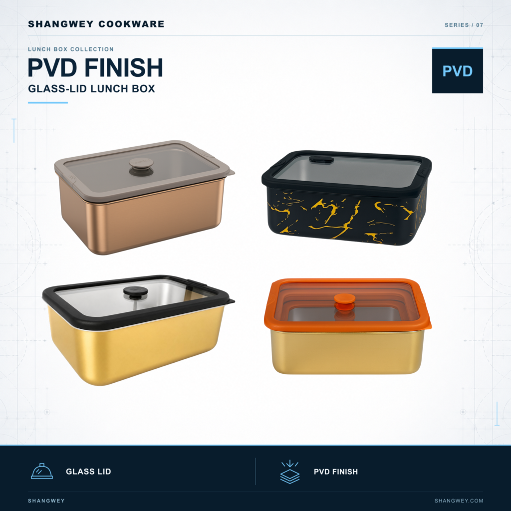 PVD Stainless Steel Glass Lid Lunch Box Series